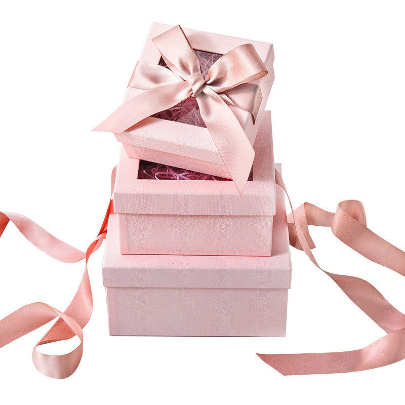 Aangepaste Vierkante Roze de Giftdoos van Recentage met Lint