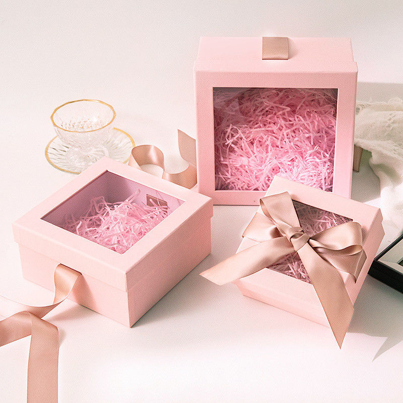 Aangepaste Vierkante Roze de Giftdoos van Recentage met Lint