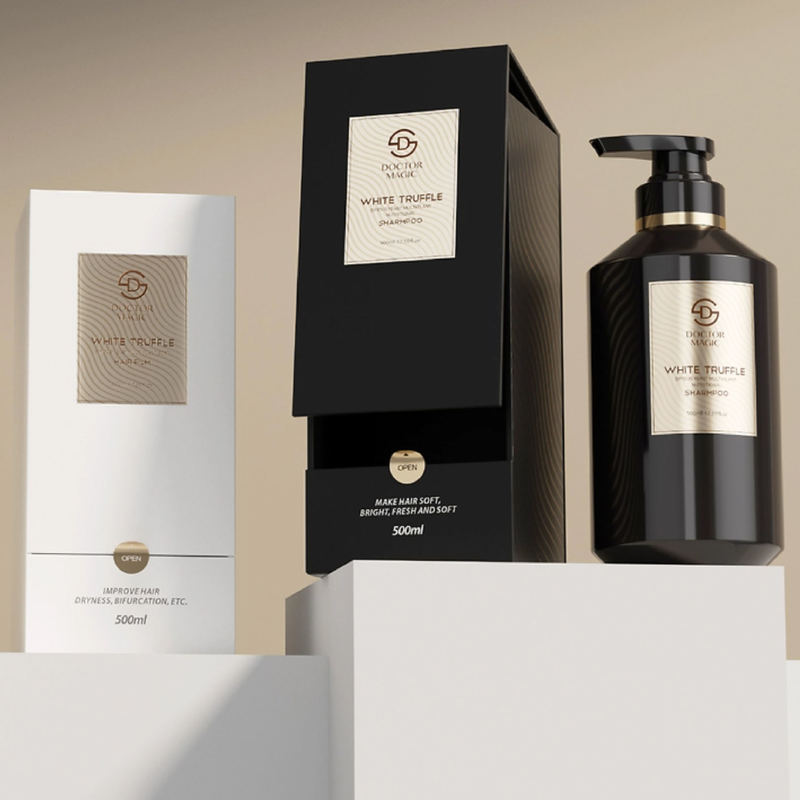 3 Flesjes Stijve Roll-on Parfumdoos in Goud Zwart Luxe Cosmetica Verpakking met Magnetische Sluiting