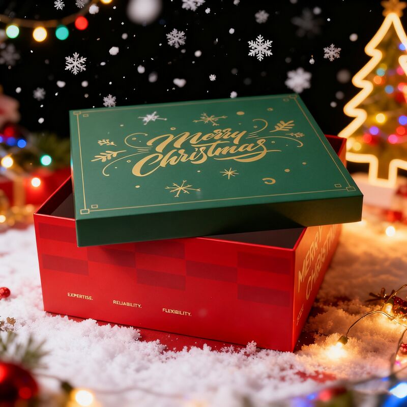 Aanpasbare rode kerstfeestelijke doos met deksel en basis voor groothandel en detailhandel