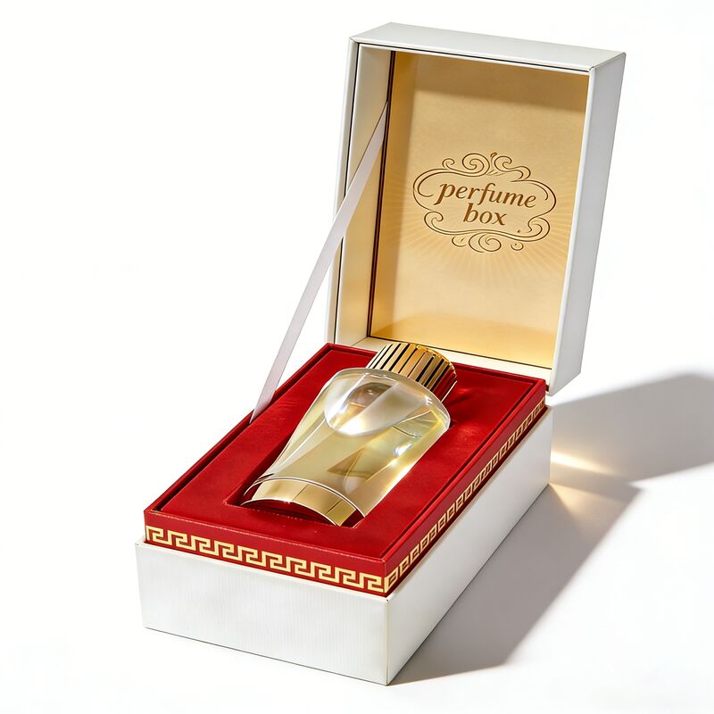 Luxe parfum verpakkingsdoos met gouden folie stempeling Clamshell vorm en op maat gedrukte stijve kartonnen cadeaubon