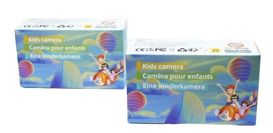 Draagbare kindercamera kartonnen verpakkingsdoos met felpaars logo