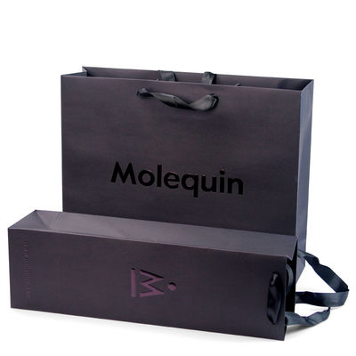 Custom Black Paper Shopping Bags Met Ribbon Handles Stijlvol Product Verpakkingsdoos Ontwerp